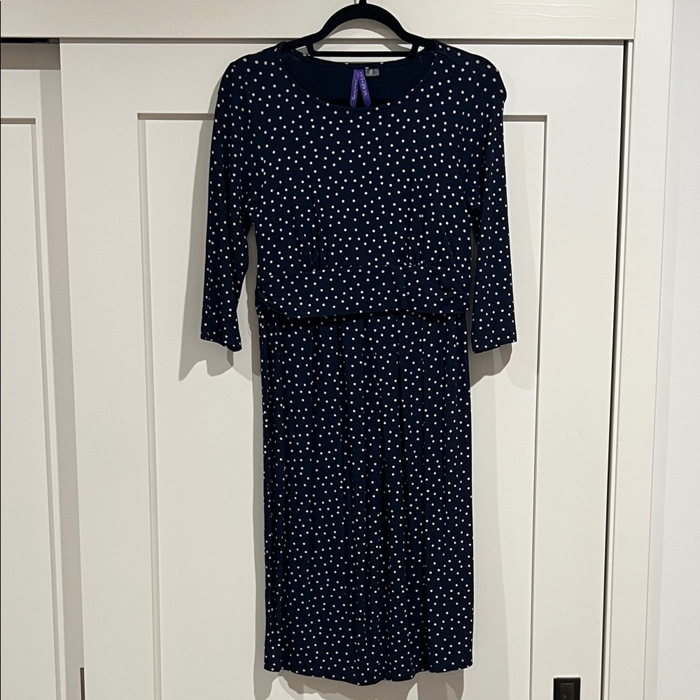 Seraphine Navy and White Polka Dot Midi Maternity/Nursing Dress